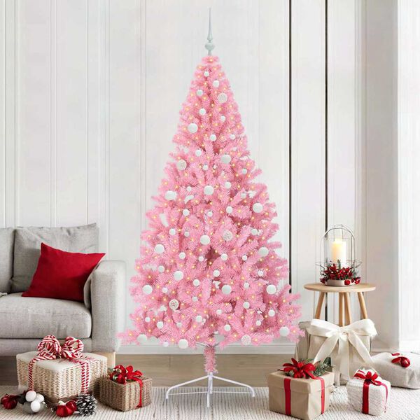 vidaXL Kunstmatig Voorverlicht Kerstboom met 300 LED Roze 210 cm PVC