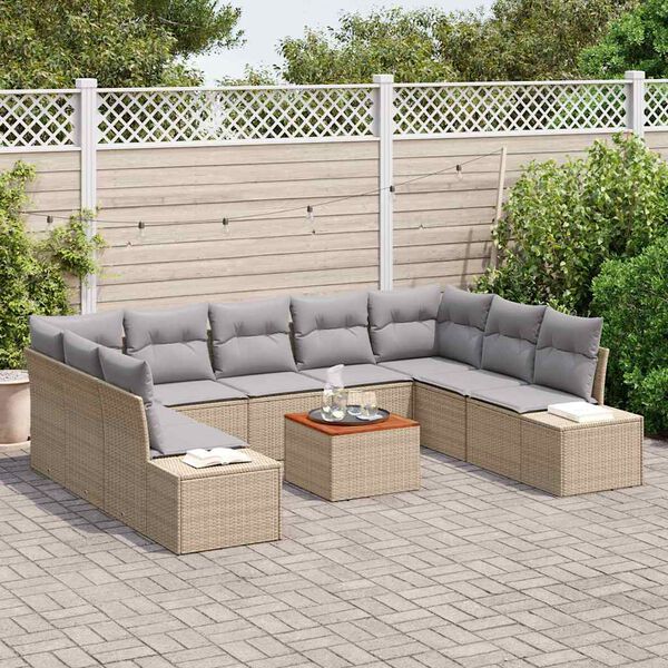 vidaXL Tuinbankenset met kussen 10 pcs Beige poly rattan