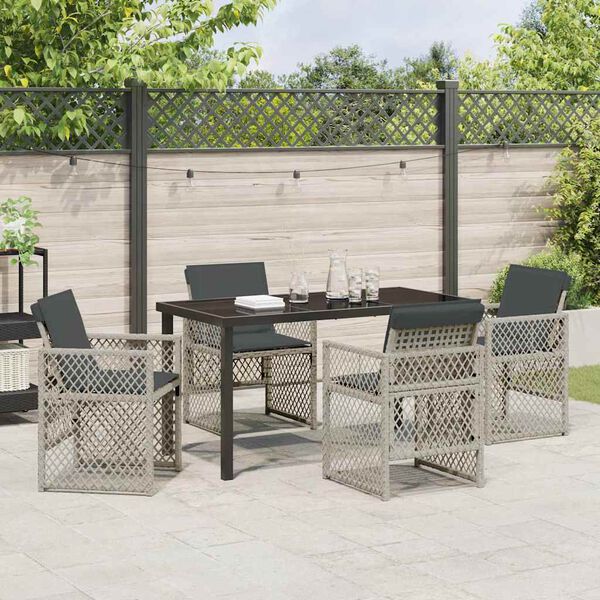 vidaXL Tuin eettafelset 5 pcs Lichtgrijs poly rattan