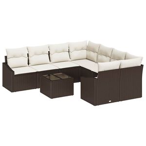vidaXL Bankstel 9 st Bruin en Cr&egrave;me poly rattan