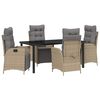 vidaXL Tuin eettafelset met kussen 5 pcs Beige poly rattan