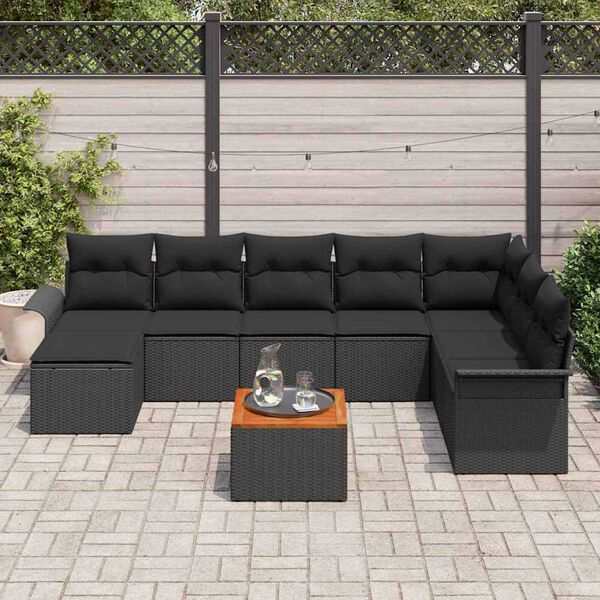 vidaXL Tuinbankenset met opslag 9 pcs Zwart poly rattan