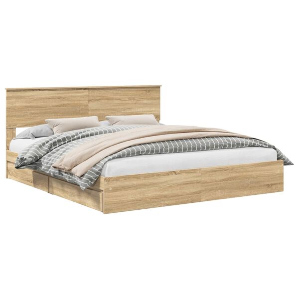 vidaXL Opslag bed met lade Sonoma Eiken 180 x 200 cm Bewerkt hout