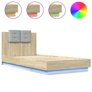 vidaXL Bedframe met hoofdbord en LED sonoma eikenkleurig 90x200 cm