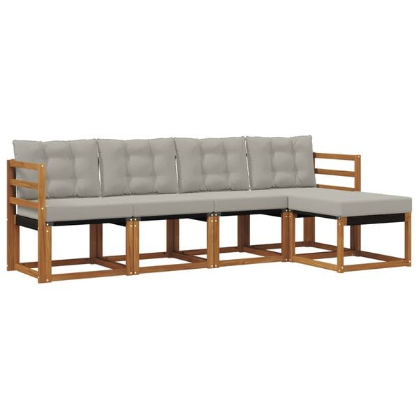 vidaXL Buiten bankenset met kussen 5 pcs Natuurlijk en Lichtgrijs