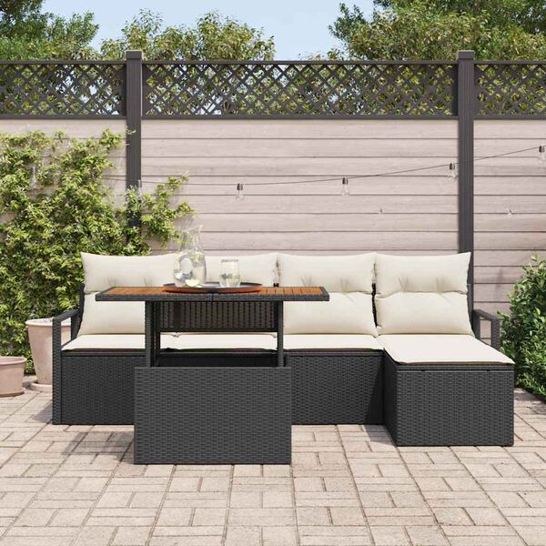 vidaXL Tuin Sofa Set met opslag 6 pcs Zwart Poly riet