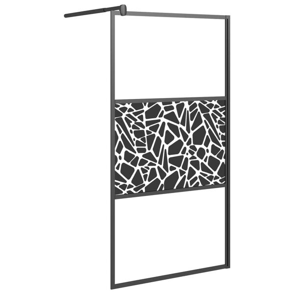 vidaXL Inloopdouchewand met stenenmotief 100x195 cm ESG-glas zwart