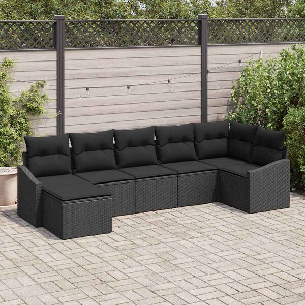 vidaXL Tuin Sofa Set met kussen met opslag 7 pcs Zwart poly rattan