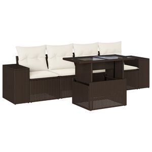 vidaXL 5-delige Loungeset met kussens poly rattan bruin
