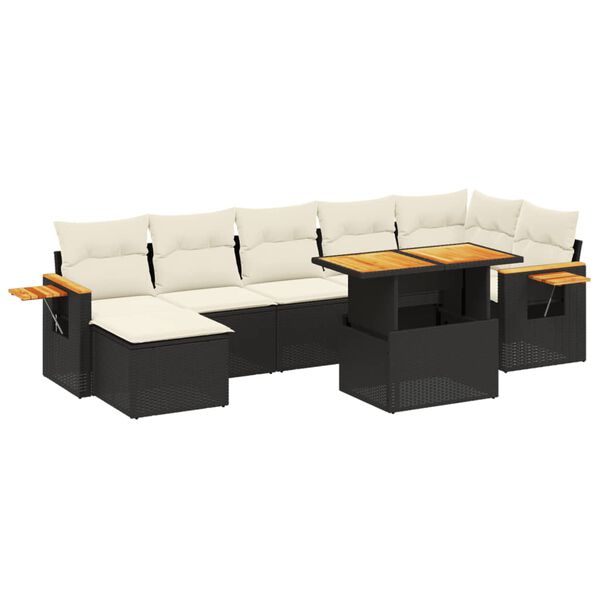 vidaXL 8-delige Loungeset met kussens poly rattan zwart