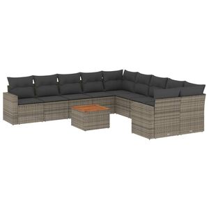 vidaXL 11-delige Loungeset met kussens poly rattan grijs
