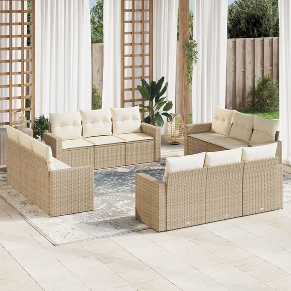 vidaXL 12-delige Loungeset met kussens poly rattan beige