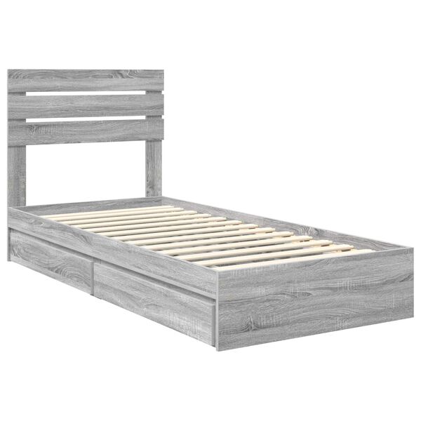 vidaXL Opslag bed met hoofdeinde Grijs Sonoma 75 x 190 cm Bewerkt hout