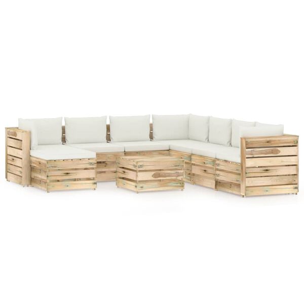 vidaXL 9-delige Loungeset met kussens groen ge&iuml;mpregneerd hout