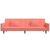 vidaXL Slaapbank 2-zits met 2 kussens en voetenbank fluweel roze