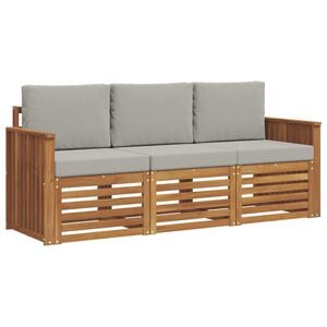 vidaXL Sofa-Sets 3 pcs Natuurlijk en Lichtgrijs Massief Acaciahout