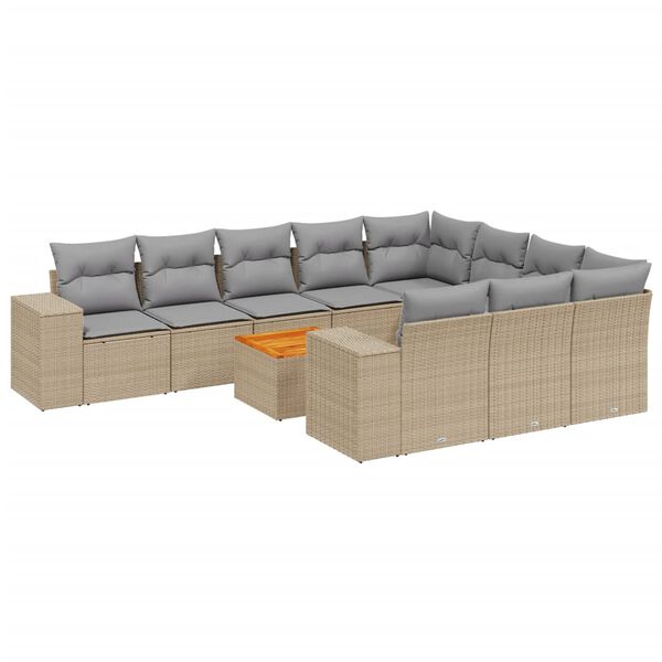 vidaXL 11-delige Tuinset met kussens poly rattan beige