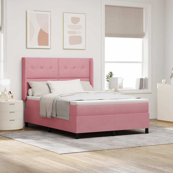 vidaXL Boxspringbed met matras Roze 140 x 200 cm Fluweel