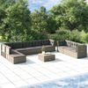 vidaXL 10-delige Loungeset met kussens poly rattan grijs