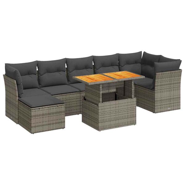 vidaXL 8-delige Loungeset met kussens poly rattan grijs