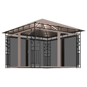 vidaXL Prieel met klamboe en LED-lichtslinger 3x3x2,73 m taupe