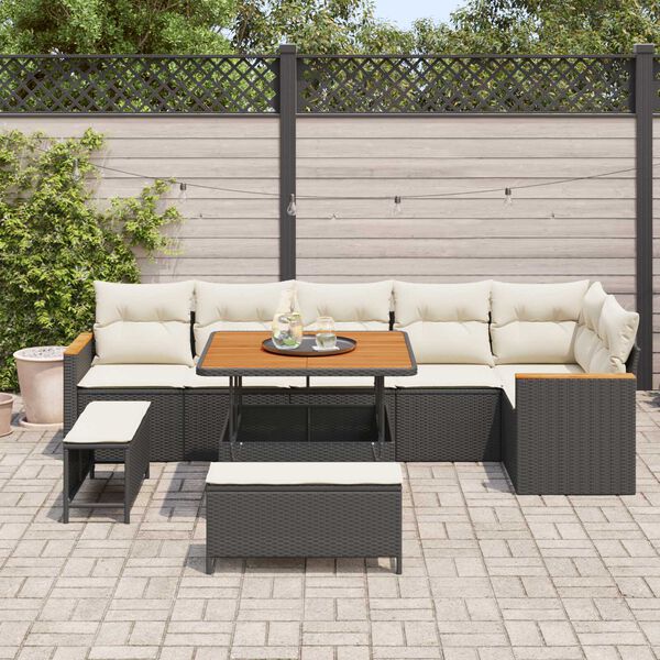 vidaXL Tuinbankenset 9 pcs Zwart poly rattan