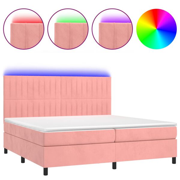 vidaXL Boxspring met matras en LED fluweel roze 200x200 cm