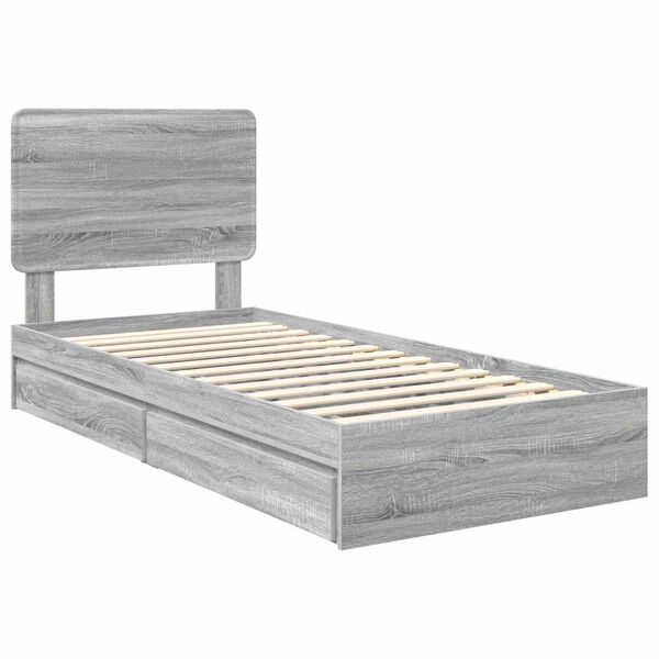 vidaXL Opslag bed met lade Grijs Sonoma 100 x 200 cm Bewerkt hout