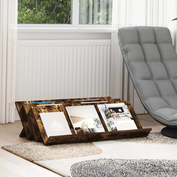 vidaXL Tijdschrift Rek Gerookt eiken 90 x 53 x 28,5 cm Bewerkt hout