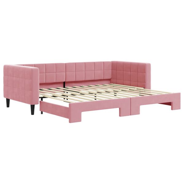 vidaXL Slaapbank met onderschuifbed 90x200 cm fluweel roze