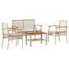 vidaXL 4-delige Loungeset met kussens poly rattan beige