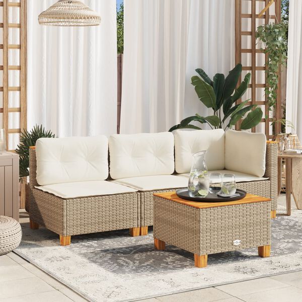 vidaXL Tuinbank 3-zits met kussens poly rattan beige