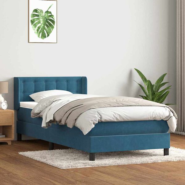 vidaXL Boxspring met matras fluweel donkerblauw 100x210 cm