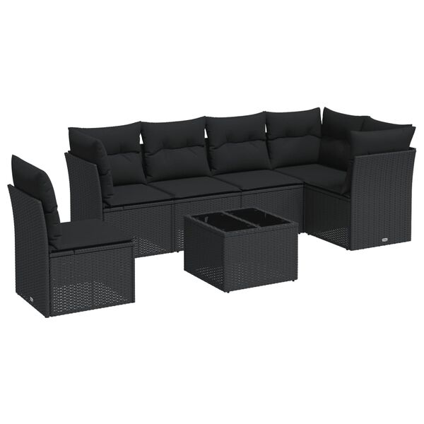 vidaXL 7-delige Loungeset met kussens poly rattan zwart