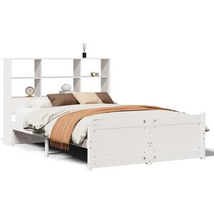 vidaXL Bed met boekenkast zonder matras grenenhout wit 160x200 cm