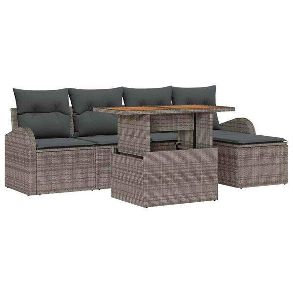 vidaXL Tuin Sofa Set met opslag 6 pcs Grijs Poly riet