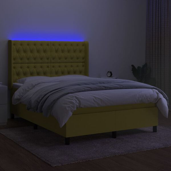 vidaXL Boxspring met matras en LED stof groen 140x200 cm