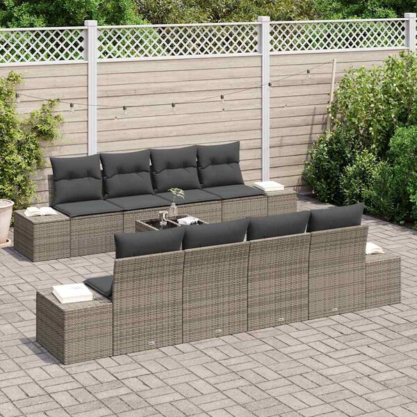 vidaXL Tuin Sofa Set met kussen met opslag 8 pcs Grijs poly rattan