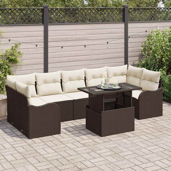 vidaXL Tuin Sofa Set met kussen 8 pcs Bruin en Crème poly rattan