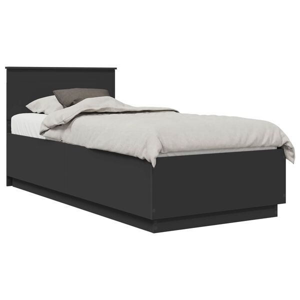 vidaXL Bedframe met LED-striplichten Zwart 70 x 190 cm Bewerkt hout
