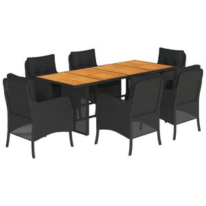 vidaXL 7-delige Tuinset met kussens poly rattan zwart