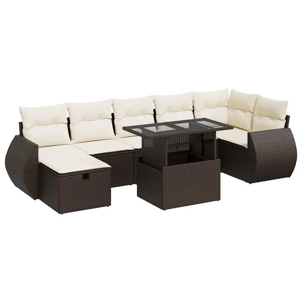 vidaXL 8-delige Loungeset met kussens poly rattan bruin