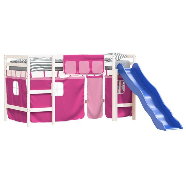 vidaXL Kinderhoogslaper met gordijnen 80x200 cm grenenhout roze