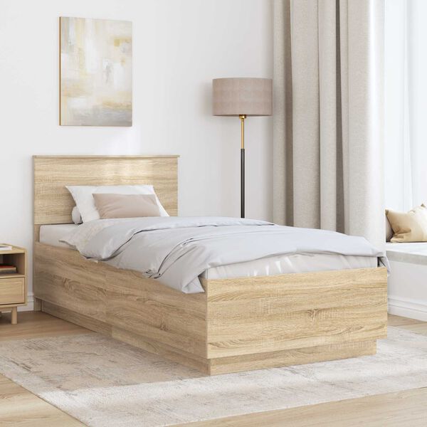 vidaXL Bedframe met hoofdeinde Sonoma Eiken 90 x 190 cm Bewerkt hout