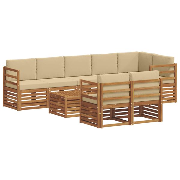 vidaXL Sofa-Sets 9 pcs Natuurlijk en Beige Massief Acaciahout
