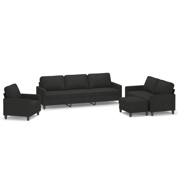 vidaXL 4-delige loungeset met kussens stof zwart