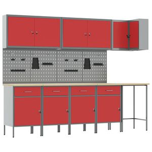 vidaXL Werkkast set met lade met plank met opslag 12 pcs Rood en Grijs