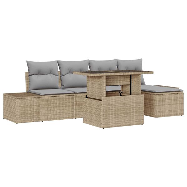 vidaXL Tuin Sofa Set met opslag 6 pcs Beige Poly riet