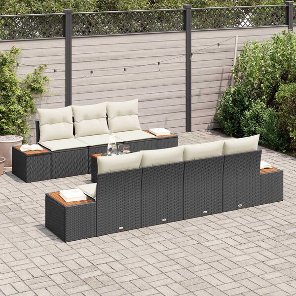 vidaXL Tuin Sofa Set met kussen met opslag 8 pcs Zwart Poly riet