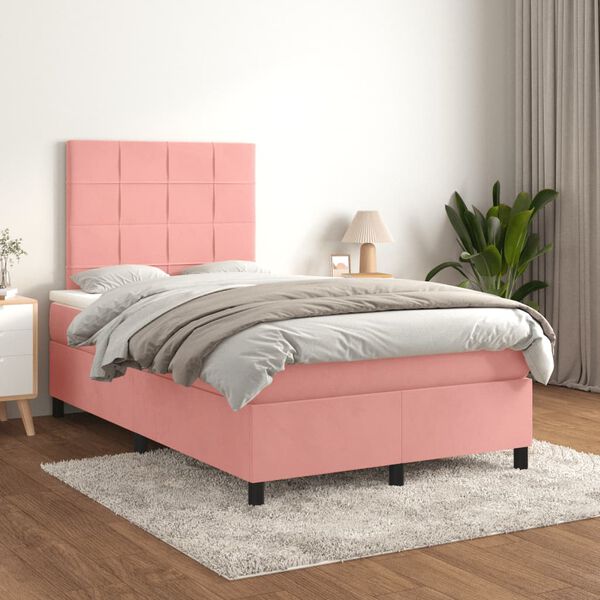 vidaXL Boxspring met matras fluweel roze 120x190 cm